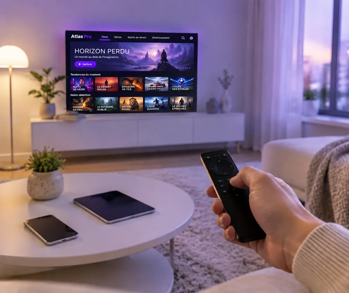 Salon moderne avec télévision et télécommande